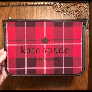 Kate Spade-Ella Plaid-Large Zip Pouch-Bright Rose